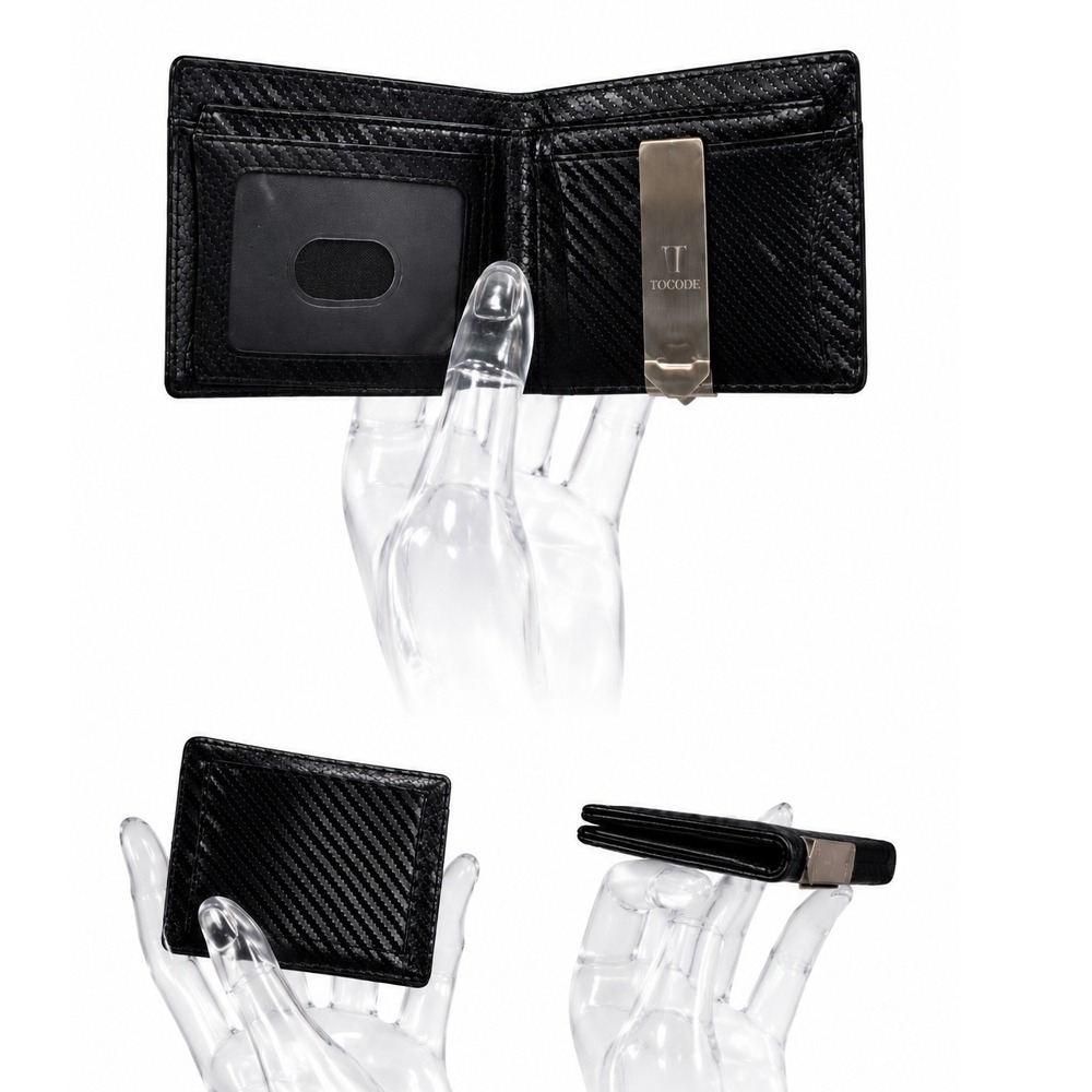 Tocode Mens Carbon Fiber Bifold Wallet with Metal Money Clip NWOT SKUM085